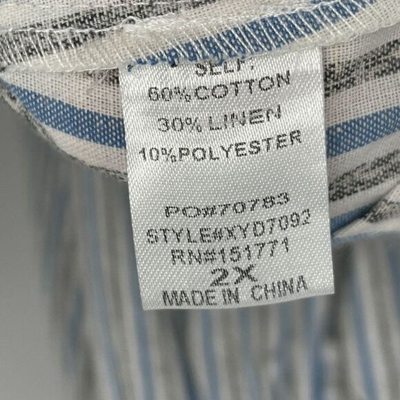 Lela Sky Striped Seersucker Cotton Linen Ruffle Plus Size Midi Dress - Picture 9 of 9